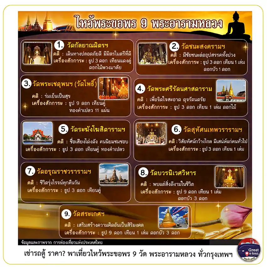 เช่ารถตู้ ราคา พาเที่ยวไหว้พระขอพร 9 วัด พระอารามหลวง ทั่วกรุงเทพฯ